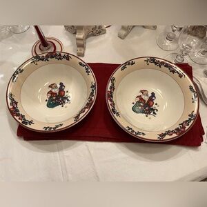 Vintage GEI santa Christmas serving bowls, set of 2, 9-1/2”x 2-3/4”